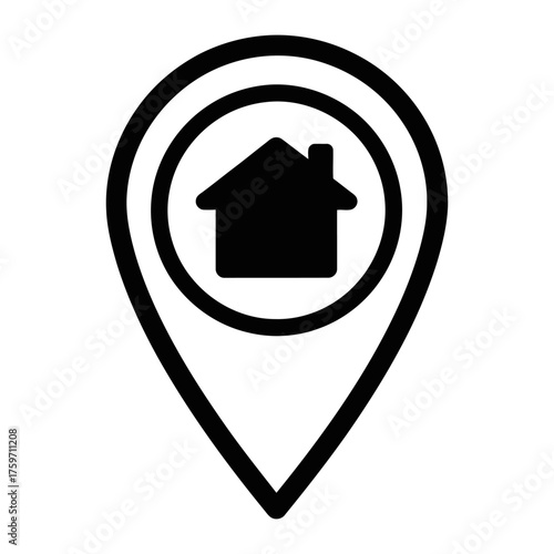 Outline Location Pin with House Icon, Simple Vector Design