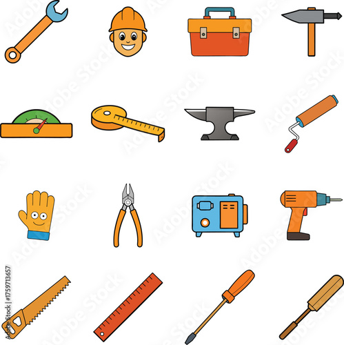 Collection of construction and repair tools illustrated