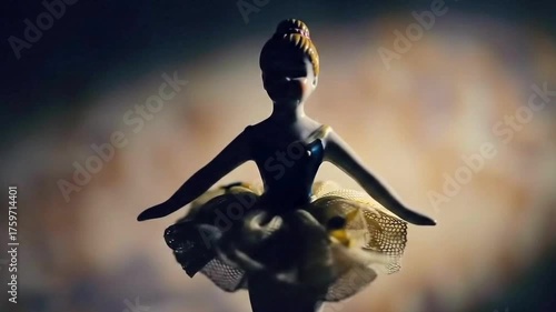 Cinematic Macro Shot of Vintage Ballerina Music Box Spinning in Darkness