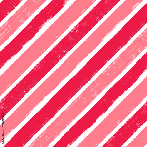 Diagonal stripes seamless vector pattern, Christmas hand paint candy cane lines background