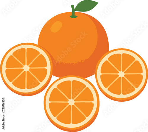 Whole orange with three orange slices fruit citrus