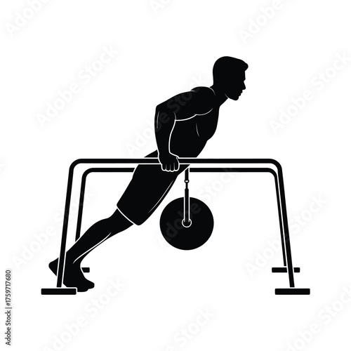 Silhouette illustration of person performing dips on parallel bars vector graphic scalable eps icon silhouette vector illustration white background