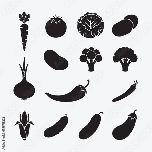 Vegetable Icons Collection Carrot Tomato Cabbage Potato Onion Pepper Cucumber Corn Eggplant Fresh Produce Graphics Set