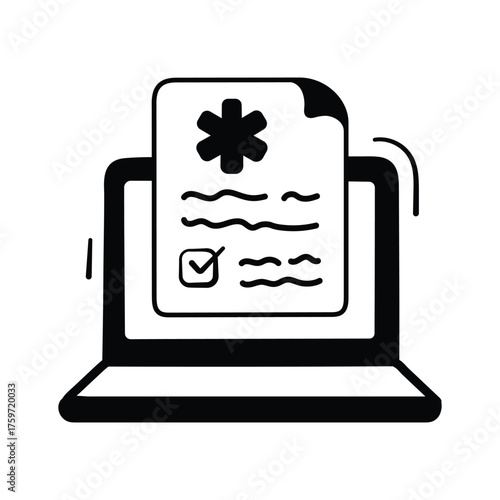 Creatively designed icon of online medical report in hand drawn style