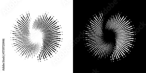 Dynamic abstract spiral sound wave rhythm lines. Circular spiral sound wave rhythm of lines. Circular futuristic abstract lines, black and white background.	
