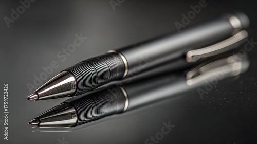 Wallpaper Mural Elegant black pen with textured grip rests on a reflective surface. Torontodigital.ca