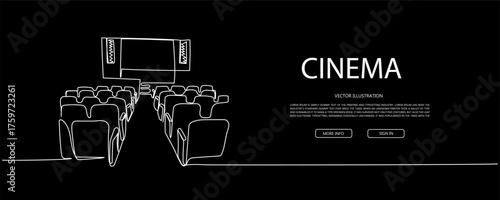 Modern web page design with outline of video camera, minimalist film site concept in dark theme