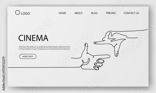 Minimal outline of hands forming a movie frame, cinematic gesture on a film-themed website interface design
