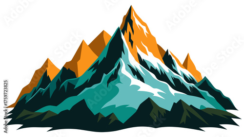 Stylized mountain range with snow and orange peaks