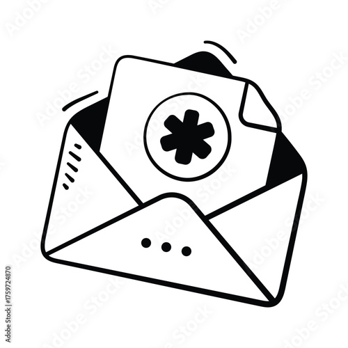Envelope with medical cross representing health communication, medical mail hand drawn icon