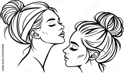 Family happiness: Mother and daughter kissing with love, a beautiful illustration of two people's joy and beauty