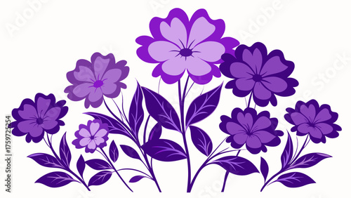 Abstract purple flowers and leaves on a white background