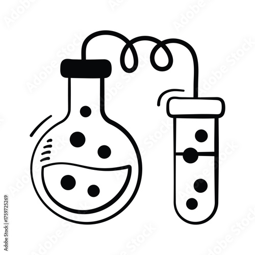 Hand drawn laboratory flasks symbolizing medical experiment and research.