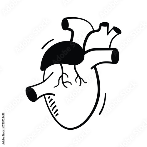 Hand drawn heart icon representing cardiovascular health and medical care.