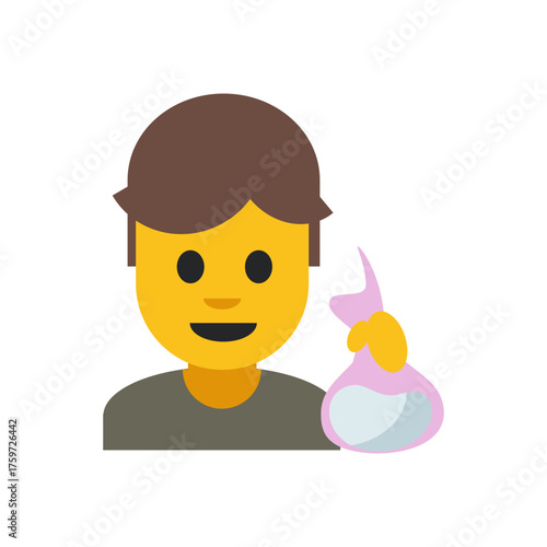 Sleepy man holding baby bottle cartoon emoji