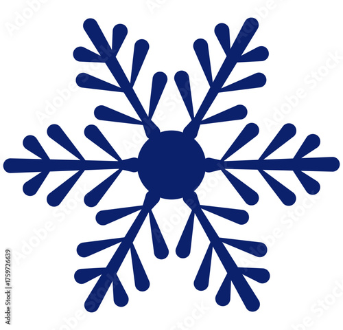 Beautiful snowflake made of six fluffy rays connected by circle. Isolated cold crystal, vector snow element. Cozy icy flake for winter decor.