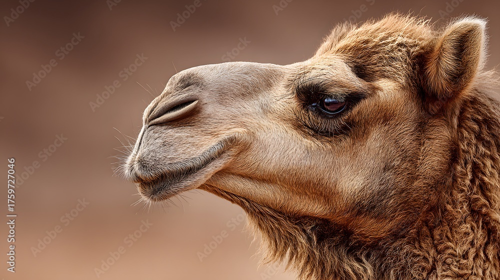 Obraz premium Camel profile detail shows the creature's textured fur and gentle eye.