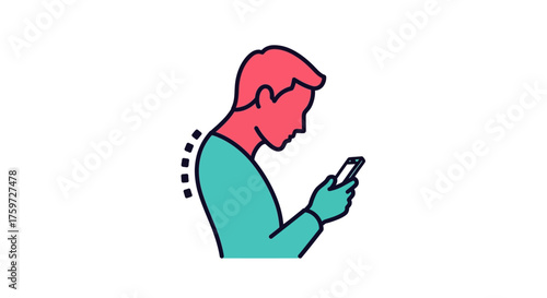 forward head posture with a person using a phone causing neck strain highlighting the risks of technology use great for health and wellness content