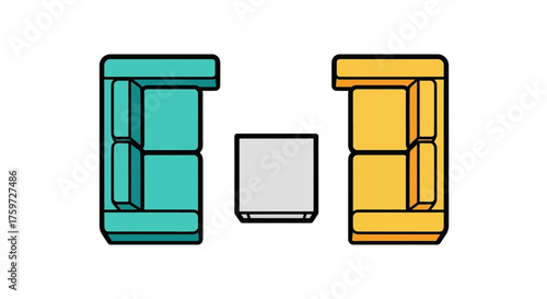 furniture arrangement stylish blue and gold sofas with a modern gray table for interior design mockups  space planning adding a pop of color  flair