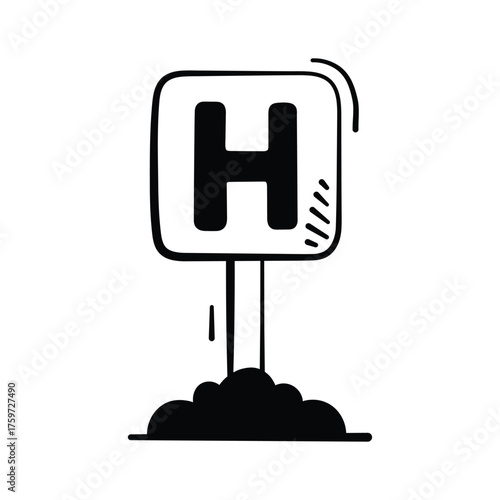 A signboard representing a hospital location or healthcare facility