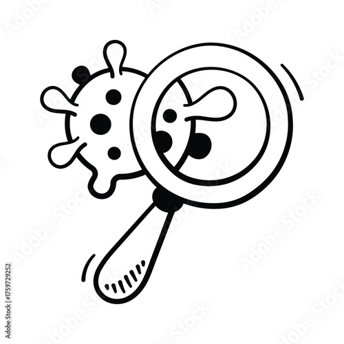 Magnifying glass with virus, representing infection testing and medical research.