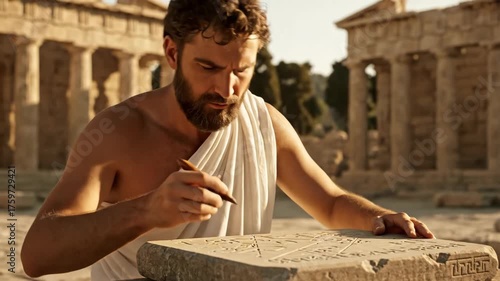 Artisan Sculptor Engaged in Stone Carving at Historic Temple Site
