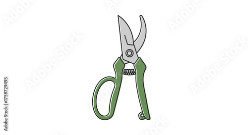 Illustration of green handled pruning shears, ready for gardening tasks.
