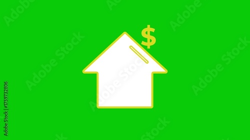 4K animated house with a dollar sign appearing on top, symbolizing home investment, mortgage, real estate value, housing market growth, savings, and financial property management concept.