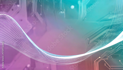 Abstract Digital Background Featuring Flowing Colorful Lines and Futuristic Circuits