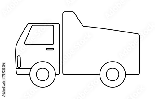 Truck isolated on a white background. Outline drawing. Linear icon, vector illustration, design element. Linear illustration of transport.