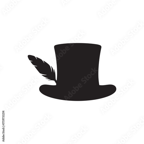 Magician hat and feather silhouette vector flat illustration design