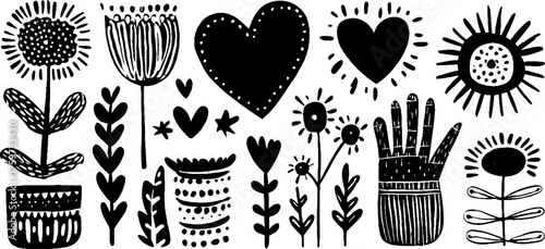 International women's day floral and heart design set for celebratory prints and cards