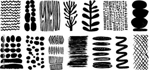 Artistic collection of linear textures with hatching and zigzag patterns for creative design