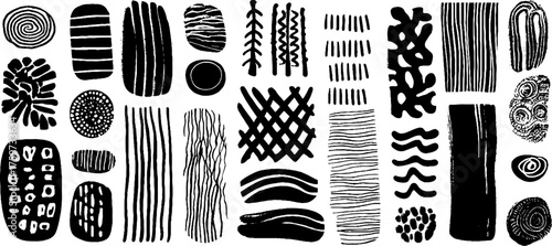 Abstract linear texture set with hatching and zigzag waves for design