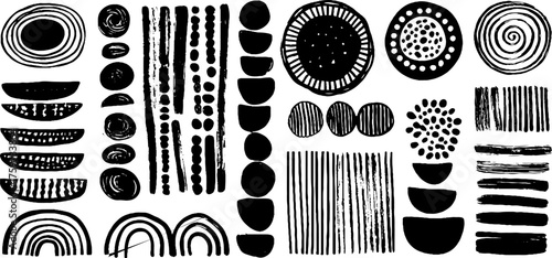 Minimalist geometric borders with lines, dots, circles, and arcs for design and decoration