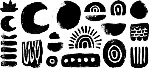 Celestial moon phases and boho symbols for design – new moon to full moon silhouette