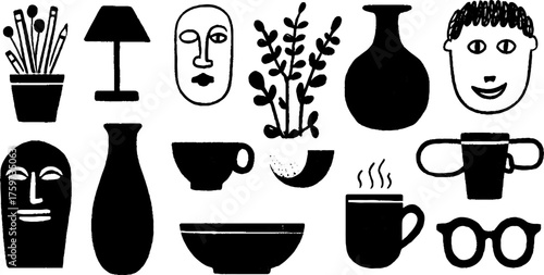 Artistic workspace essentials with laptop, lamp, and cup for creative inspiration