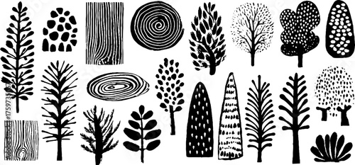 Nature-inspired silhouettes of tree branches and trunks for rustic designs