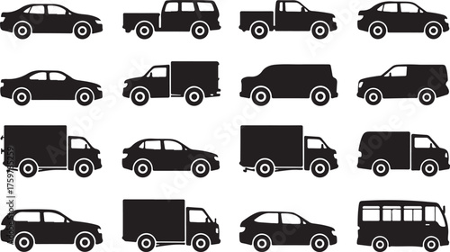 Fleet of Vehicles in Side View Vector Illustration