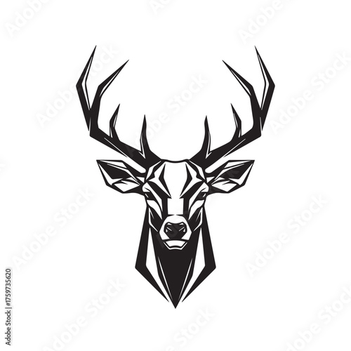 Majestic Deer Head Geometric Style Black and White Illustration.