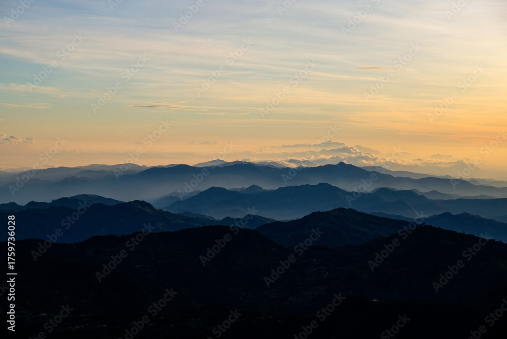 Fototapeta premium Beautiful sunrise view from the peak of Mount Ramelau, Timor Leste