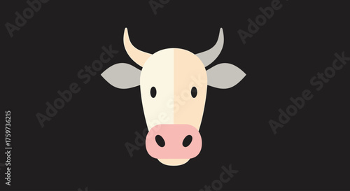 A simple, flat illustration of a cow's head against a dark background.