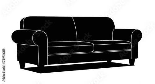 A black silhouette of a comfortable two-seater sofa with rolled arms.