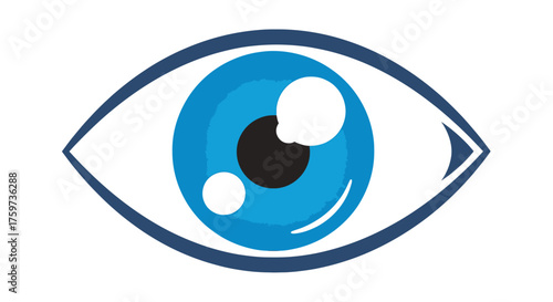 Illustration of a stylized blue eye with a black pupil and white highlight, set against a white background.