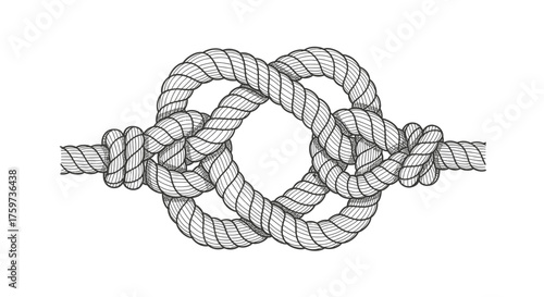 Detailed illustration of a complex, intricately tied rope knot, showing interwoven strands.