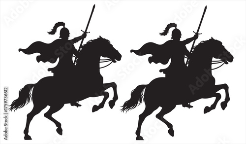 Medieval Knight Silhouette on Horseback with Spear Vector Art