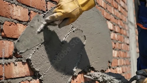 Close-Up of Construction Worker Applying Cement on Brick Wall
