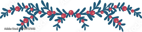 bunch of green leaves with wild berry border illustration for decoration on Christmas ornament and winter seasonal.