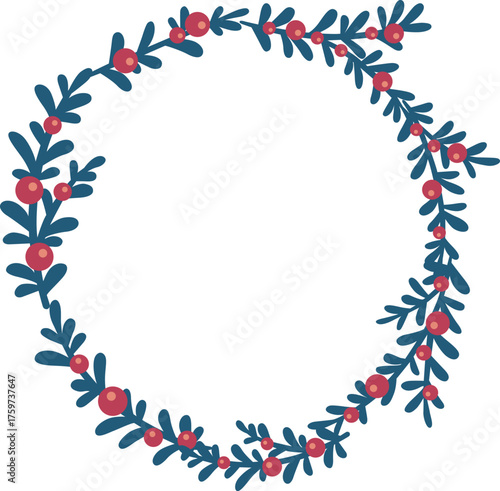 bunch of green leaves with wild berry wreath frame illustration for decoration on Christmas ornament and winter seasonal.