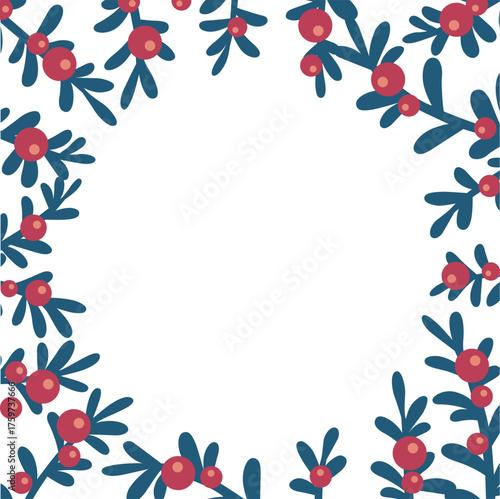 bunch of green leaves with wild berry wreath frame illustration for decoration on Christmas ornament and winter seasonal.